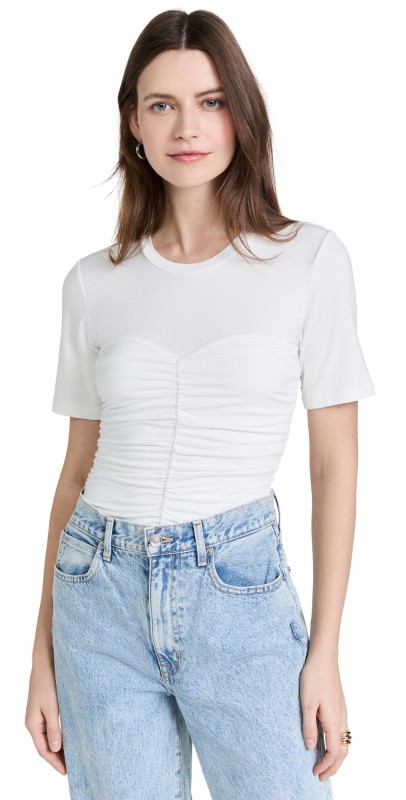 Jonathan Simkhai STANDARD Tansy Clean Stretch Jersey Ruched Bustier Tee White