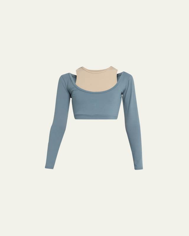 Taurus Two-Tone Long-Sleeve Crop Top
