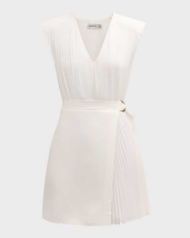 Margo Sleeveless Combo Wrap-Skirt Mini Dress