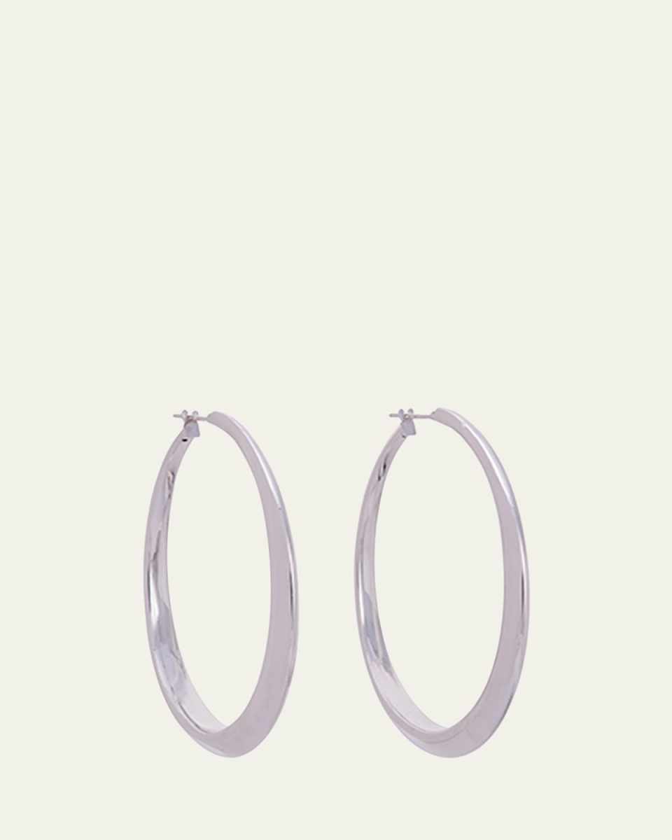 18K White Gold Oval Hoop Earrings