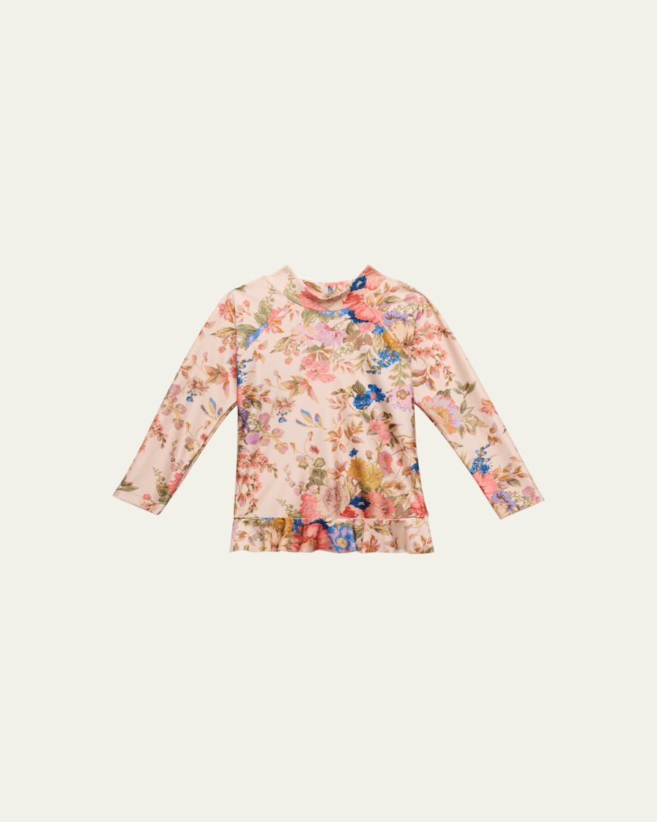 Girl's August Frill Floral-Print Rashguard, Size 1-10