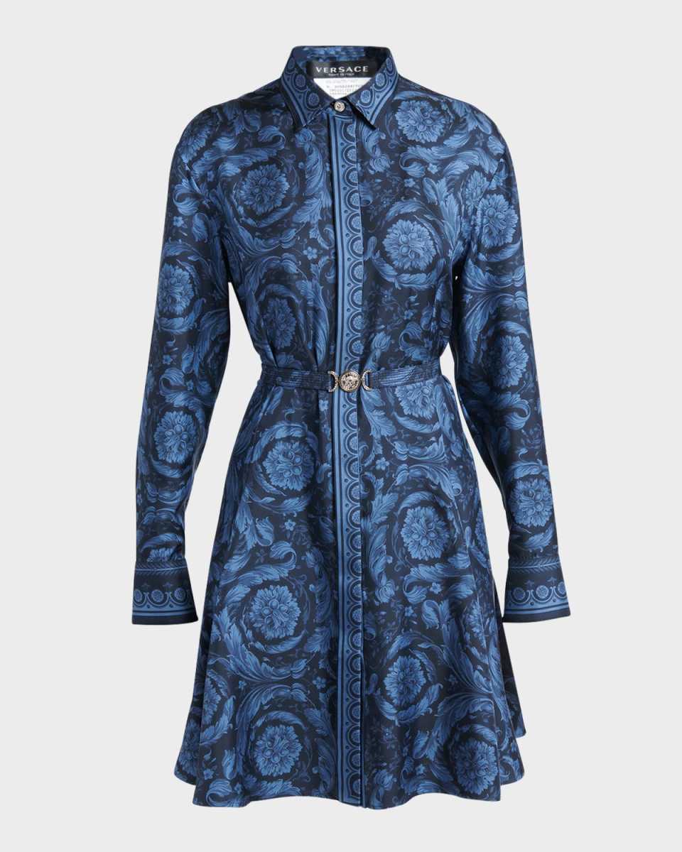 Barocco-Print Belted Mini Dress