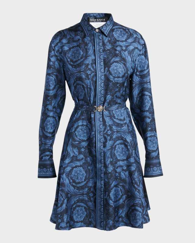 Barocco-Print Belted Mini Dress