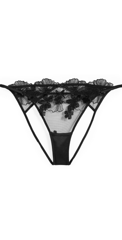 Fleur du Mal Sequin Violet Embroidery Ouvert Panties Black