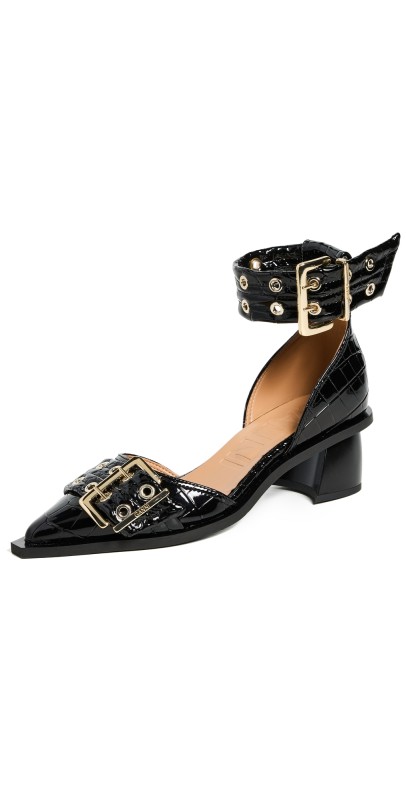 GANNI Chunky Buckle Open Cut Pumps Black