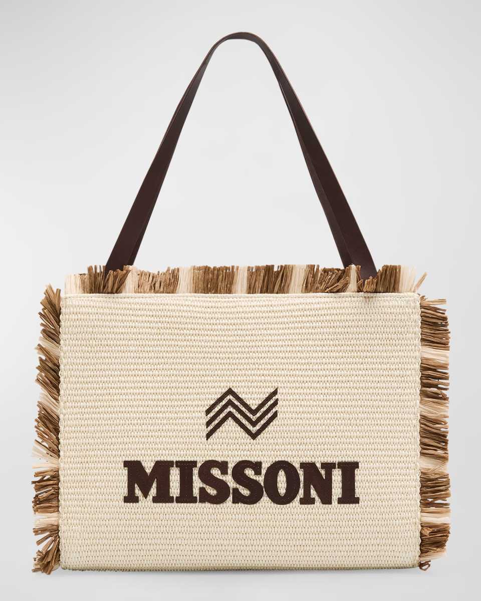 Medium Fringe Logo Straw Tote Bag