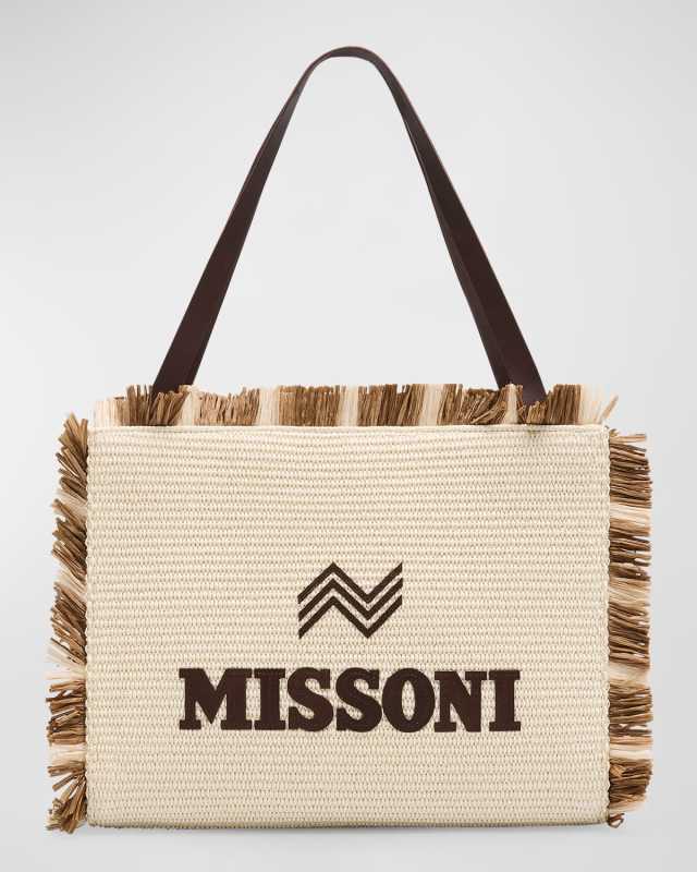 Medium Fringe Logo Straw Tote Bag
