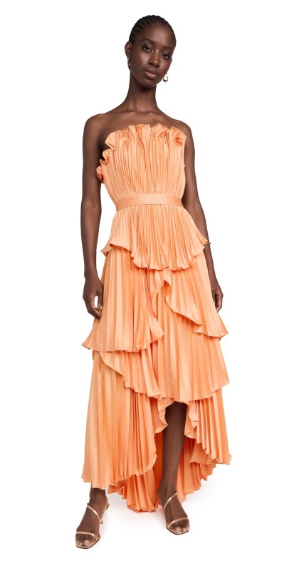 AMUR Janey Tiered Shell Midi Dress Sweet Peach