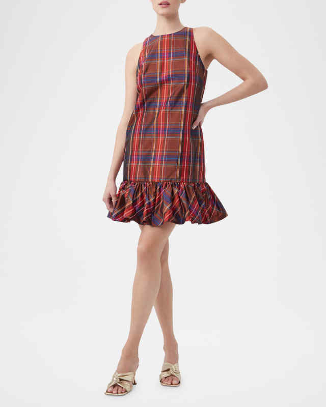 Berry Plaid-Print Flounce Mini Dress