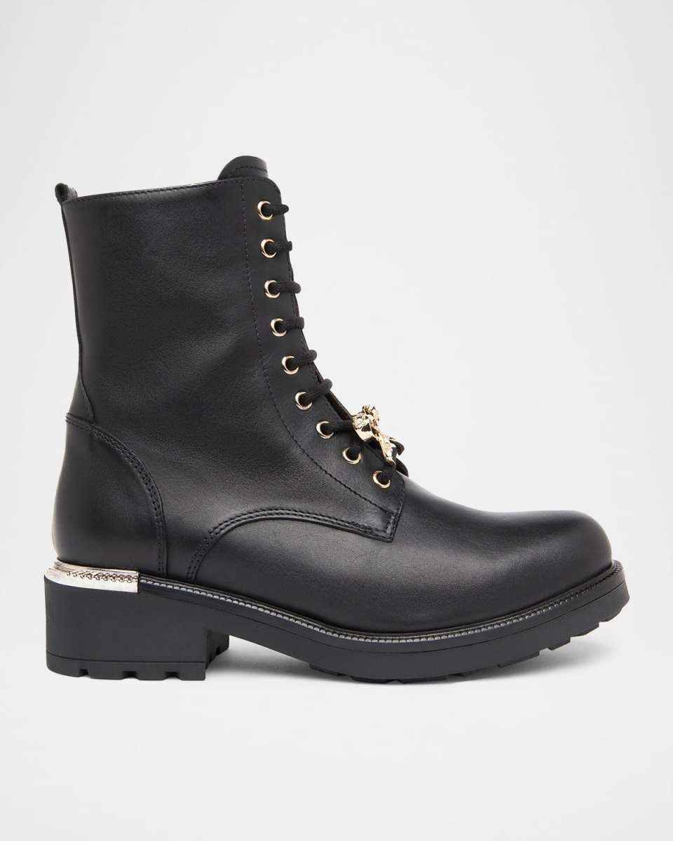 Gems Leather Bow Combat Booties