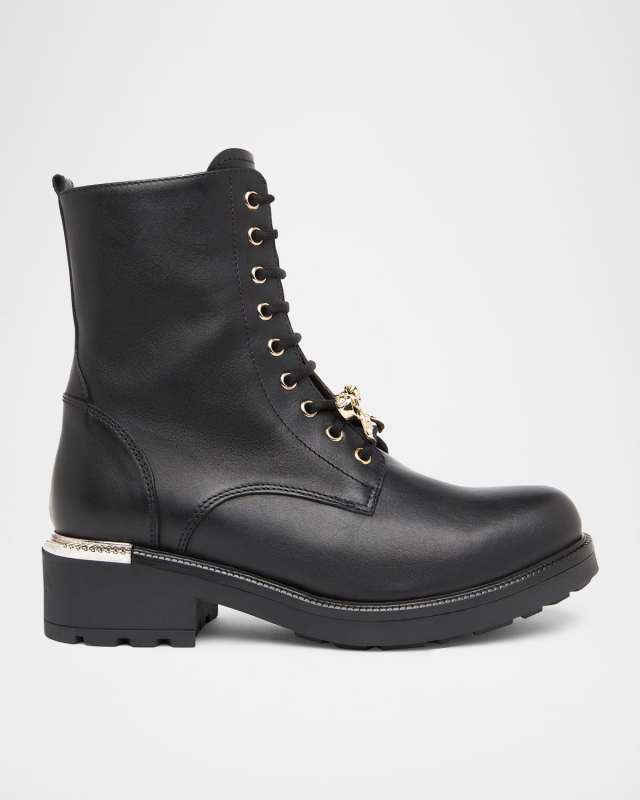 Gems Leather Bow Combat Booties