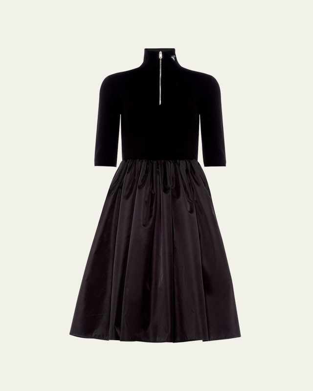 Mixed-Media Fit-and-Flare Dress