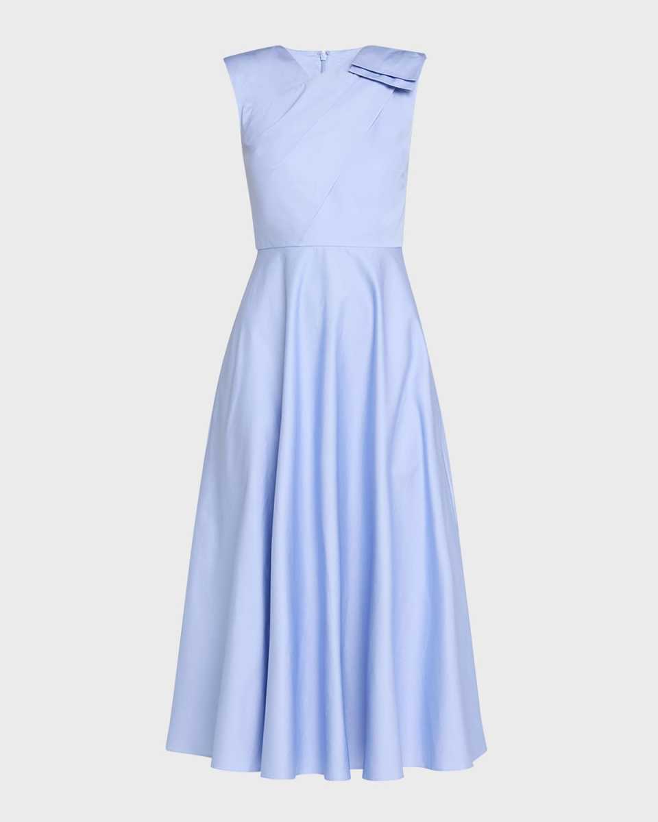 Cotton Poplin Midi Dress with Bow Detail