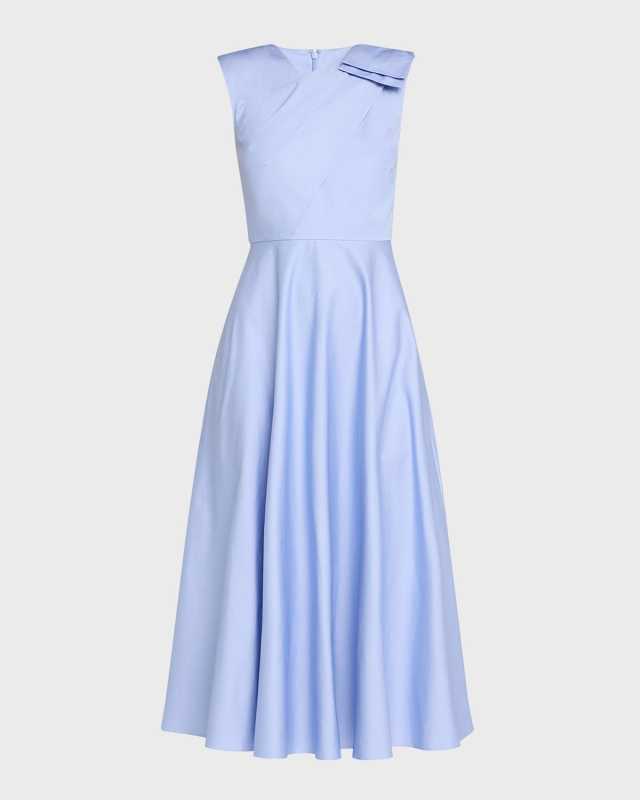Cotton Poplin Midi Dress with Bow Detail