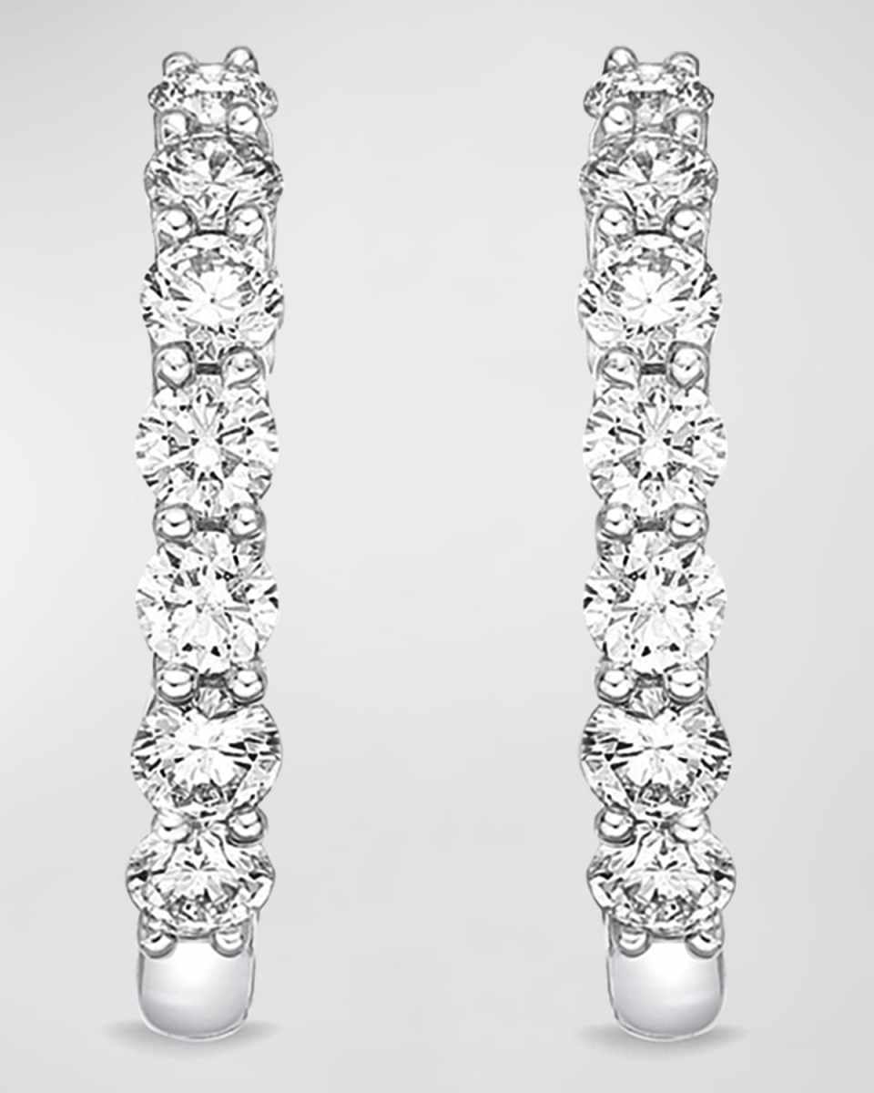 18k White Gold Tiny Diamond Huggie Hoop Earrings, 0.51tcw