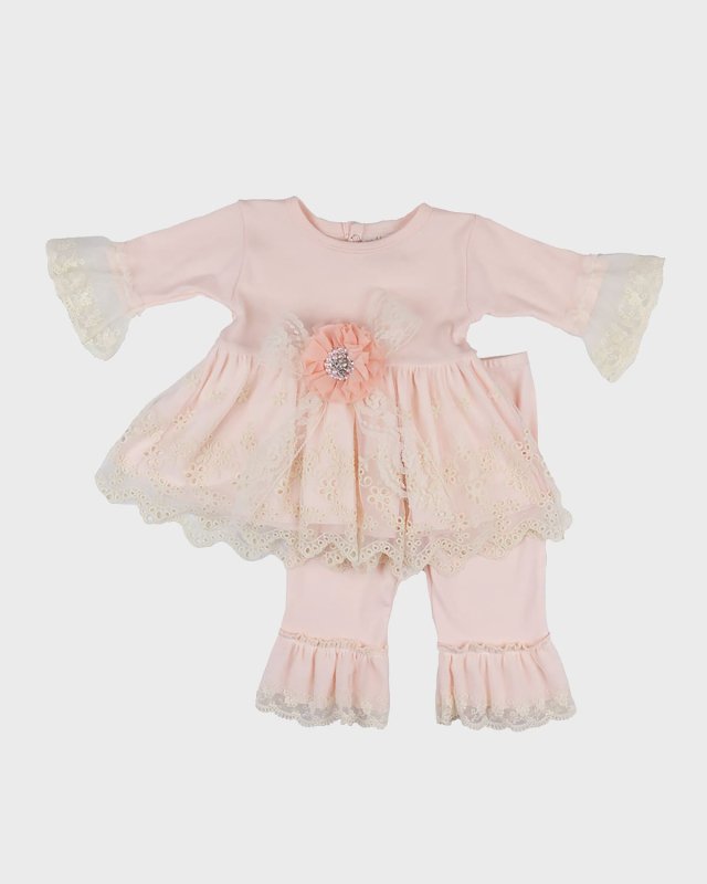 Girl's Sweet Angel Floral Applique Two-Piece Set, Size 12M-4