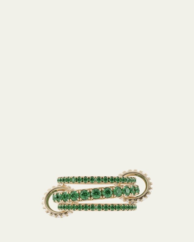 18K Yellow Gold Isla Emerald 3 Link Ring with 2 Diamond Connectors