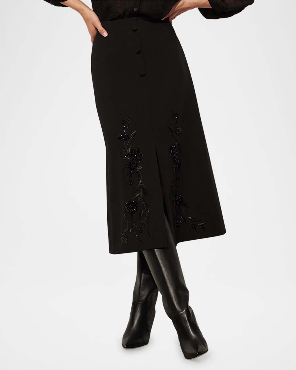 Ophelia Crystal Embroidered Slit Midi Skirt
