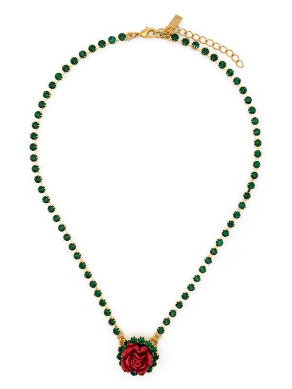 rose-motif rhinestone-embellished necklace