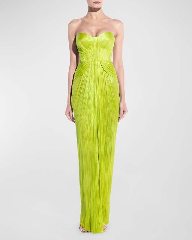 Caly Strapless Cutout Plisse Slit Gown