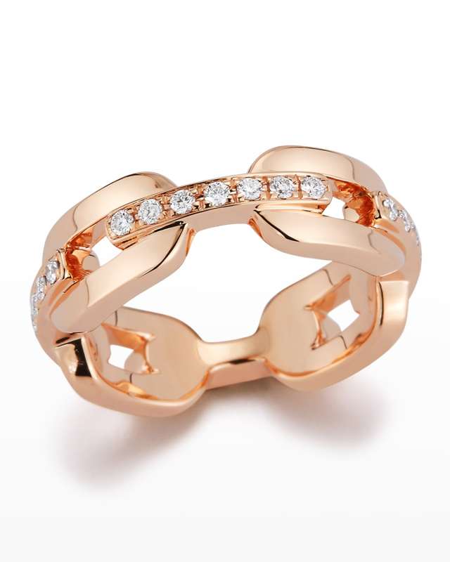 Saxon Rose Gold Diamond Bar Flat Chain Link Ring size 6