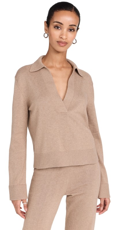 SIMKHAI Knit Polo Heather Teak