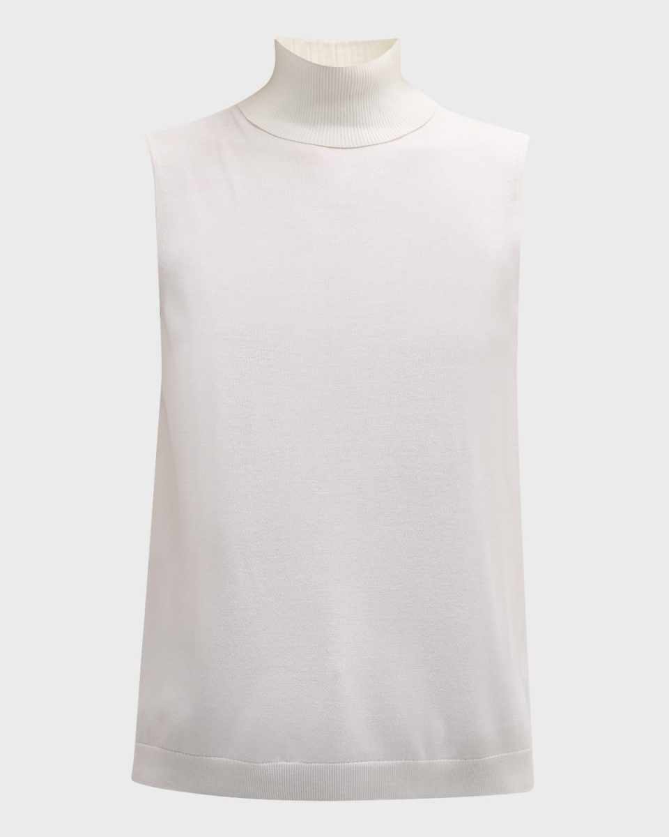 Sleeveless Matte Crepe Turtleneck Pullov