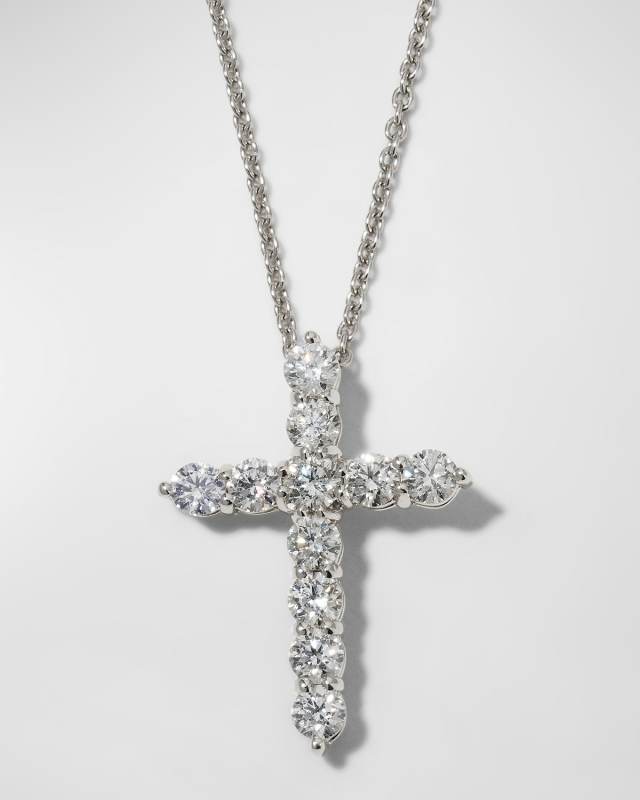 16" White Gold Lg Diamond Cross Pendant Necklace