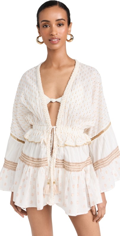 Ramy Brook Maxine Dress White Cotton Metallic Mix