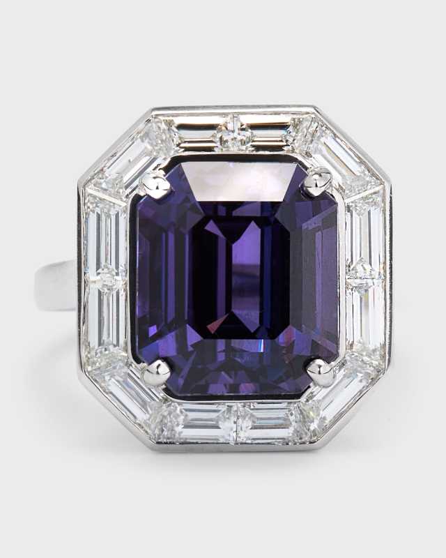 Platinum Purple Sapphire and Diamond Statement Ring, Size