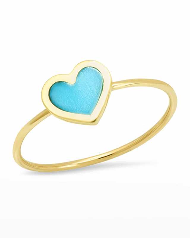 18k Extra Small Inlay Heart Ring, Turquoise, Size