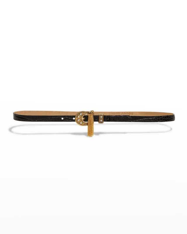 Nayla Antique Moc-Croc Skinny Belt