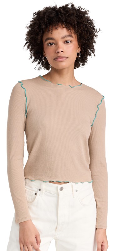 Madewell Contrast Stitched Crewneck Crop Tee Dark Oak