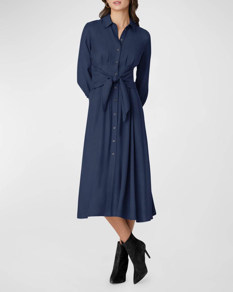 Andy Pleated Tie-Waist Midi Shirtdress
