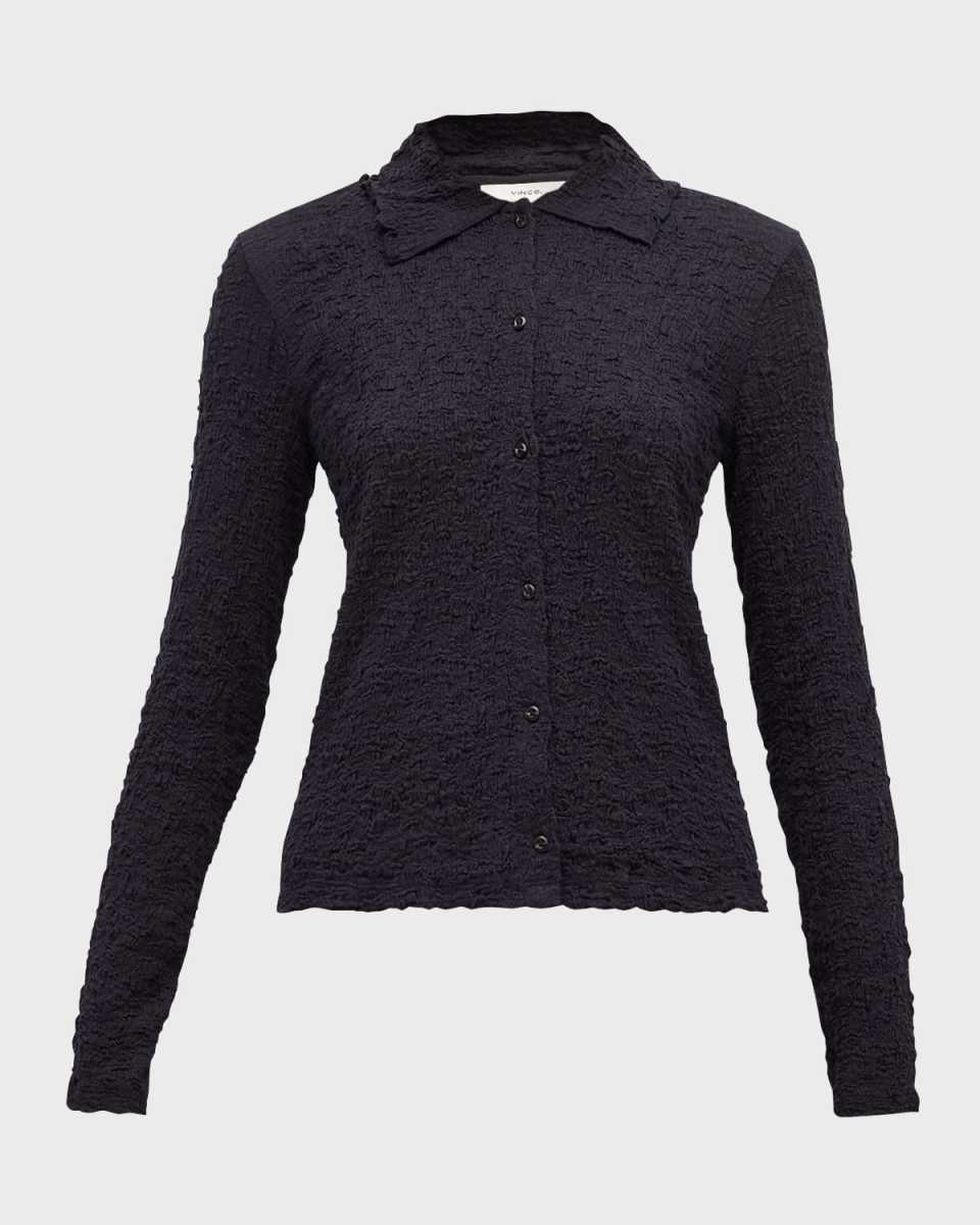 Smocked Long-Sleeve Button-Front Shirt