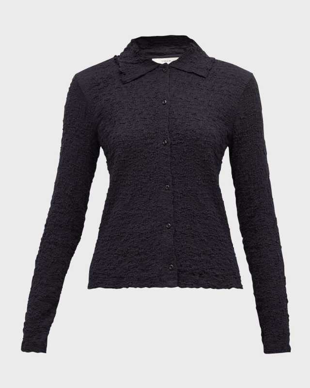 Smocked Long-Sleeve Button-Front Shirt