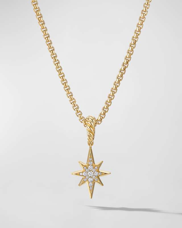North Star Pendant with Diamonds in 18K Gold, 15mm