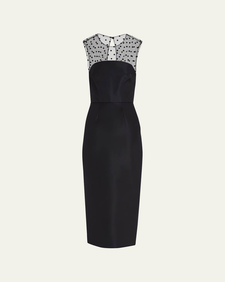 Sheath Dress with Polka Dot Mesh Detail