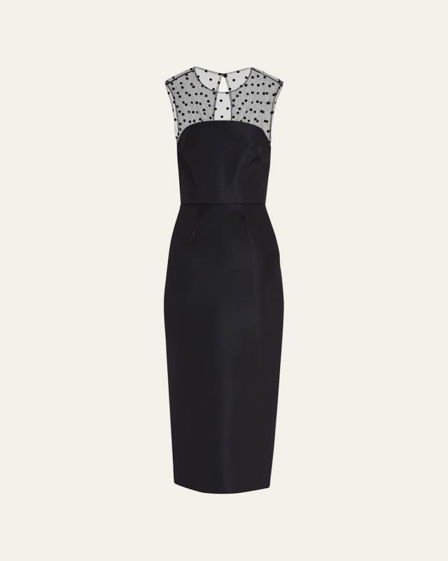 Sheath Dress with Polka Dot Mesh Detail