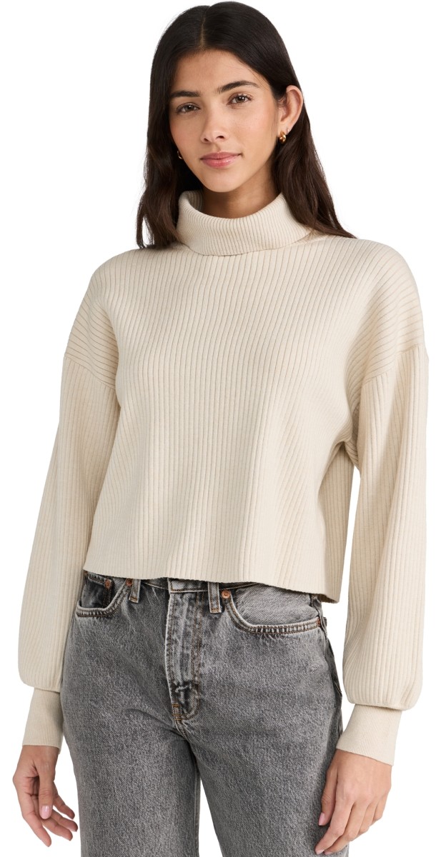 Good American Wide Rib Crop Pullover Oatmeal Heather001