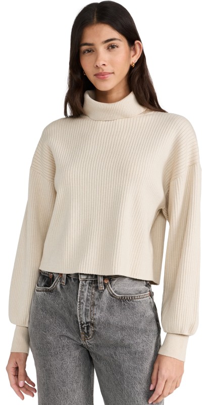 Good American Wide Rib Crop Pullover Oatmeal Heather001