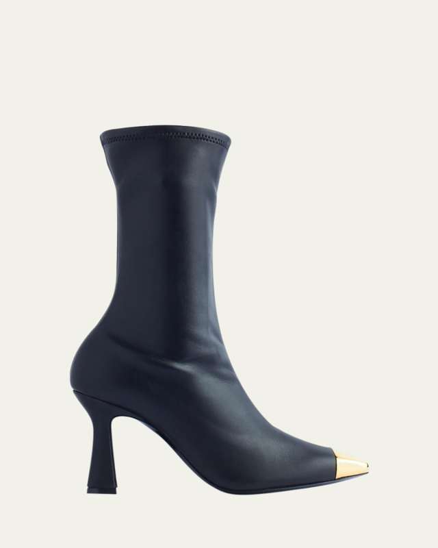 Ellia Metal Cap-Toe Leather Booties