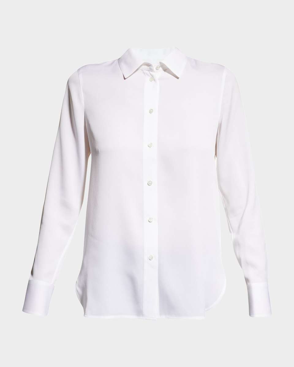Slim-Fit Long-Sleeve Stretch-Silk Blous