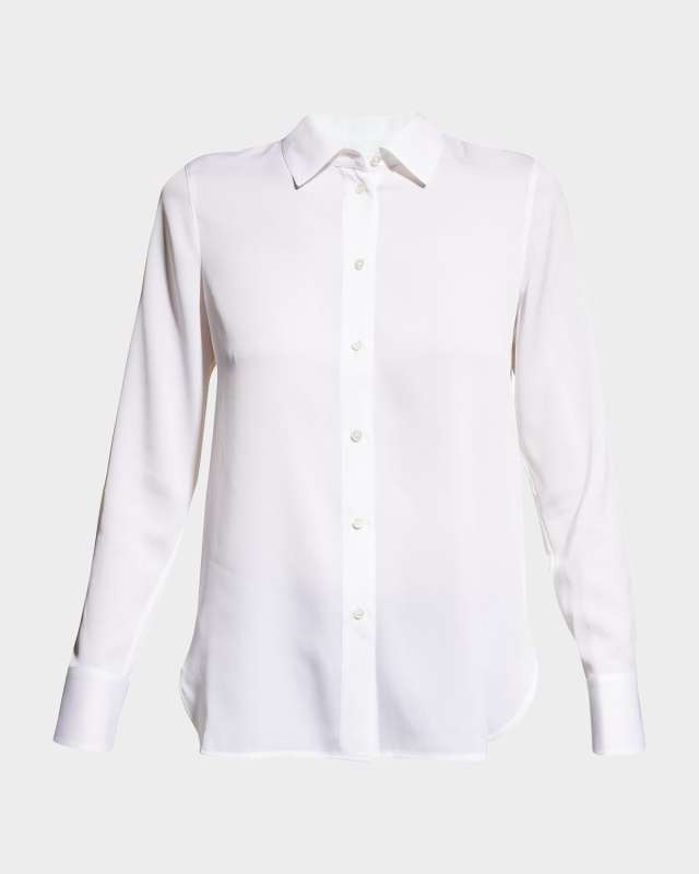 Slim-Fit Long-Sleeve Stretch-Silk Blous