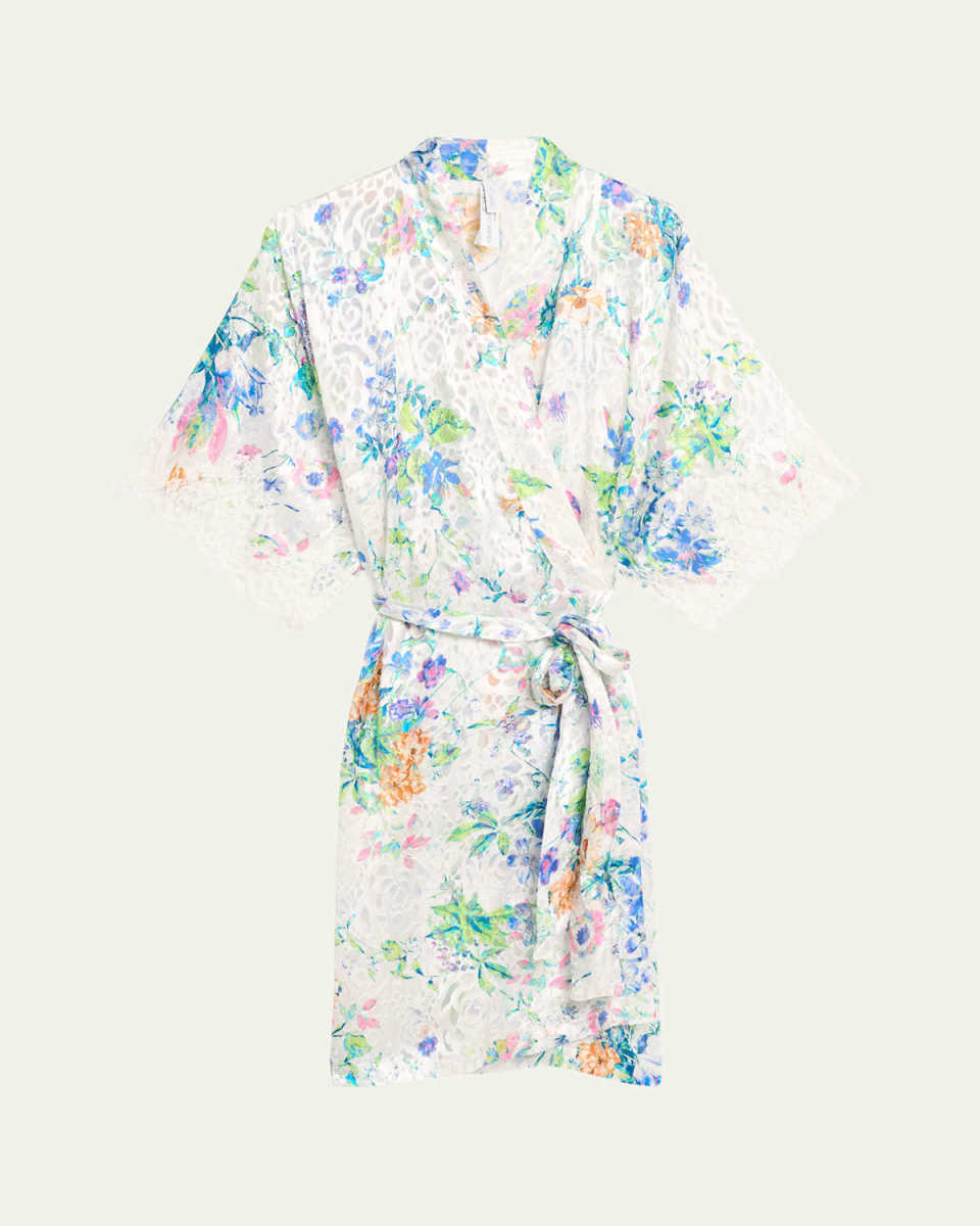 Baisers Legers Floral-Print Lace-Trim Robe