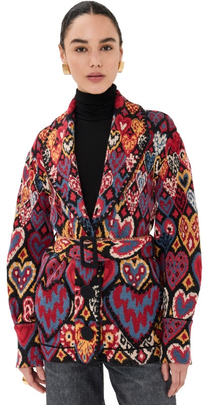 FARM Rio Hearts Ikat Knit Blazer Hearts Ikat Black