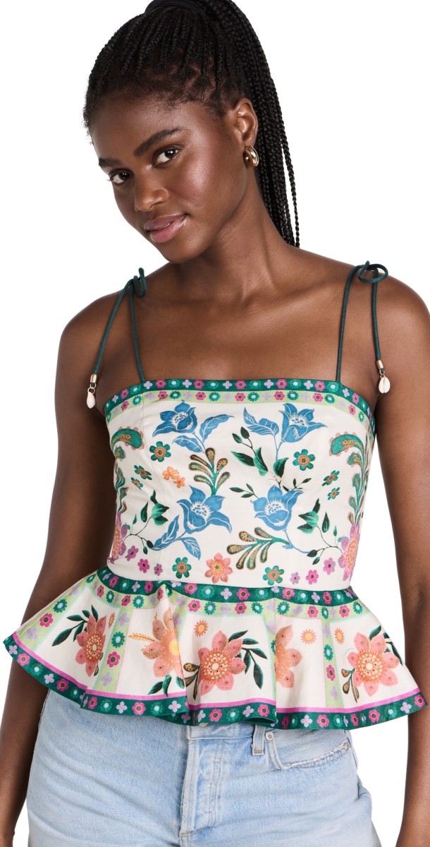 Zimmermann Ginger Scallop Peplum Top Cream Multi