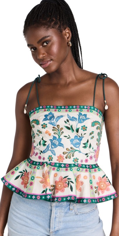 Zimmermann Ginger Scallop Peplum Top Cream Multi