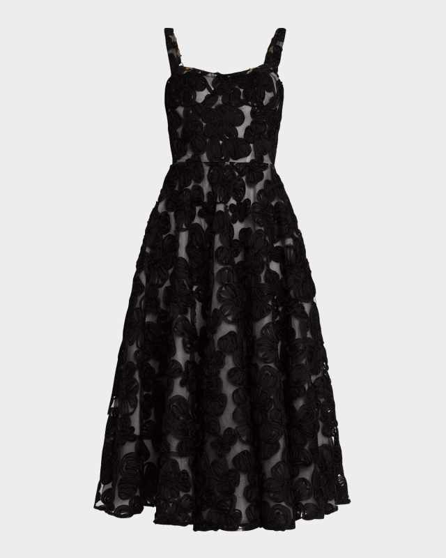 Sabrina A-Line Floral Applique Midi Dress