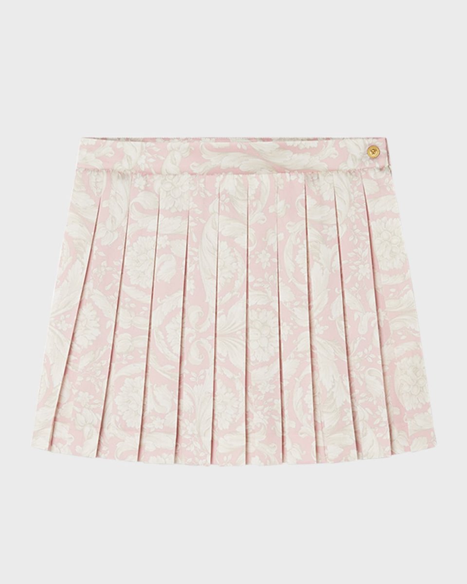 Girl's Barocco-Print Pleated Skirt, Size 4-
